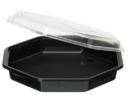 CONTENITORI PIATTI NERO+COP.TRASP MS (1 pz) COD 127766 230X230X50mm 190pz DUNI