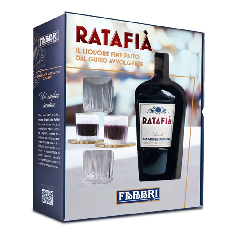 LIQUORE FABBRI RATAFIA ITA + BICCHIERI ELISIR DI AMARENA