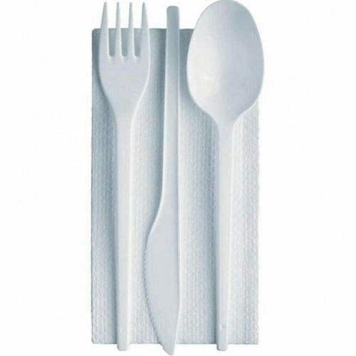 TRIS BIANCHI + TOVAGLIOLO MONO V. 500 PZ  ISAP FORCHETTE CUCCHIAIO E COLTELLO