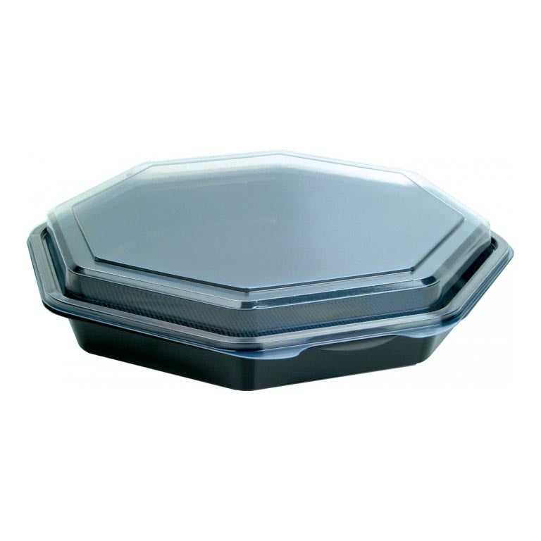 CONTENITORI PIATTI  NERO+COP.TRASP MS (1 pz) COD 127766 230X230X50mm 190pz DUNI