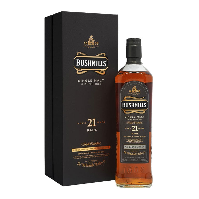 WHISKY BUSHMILLS AGED 21 YEARS RARE-70CL  SINGLE MALT - INDIVIDUALLY NUMBER BOTTLE