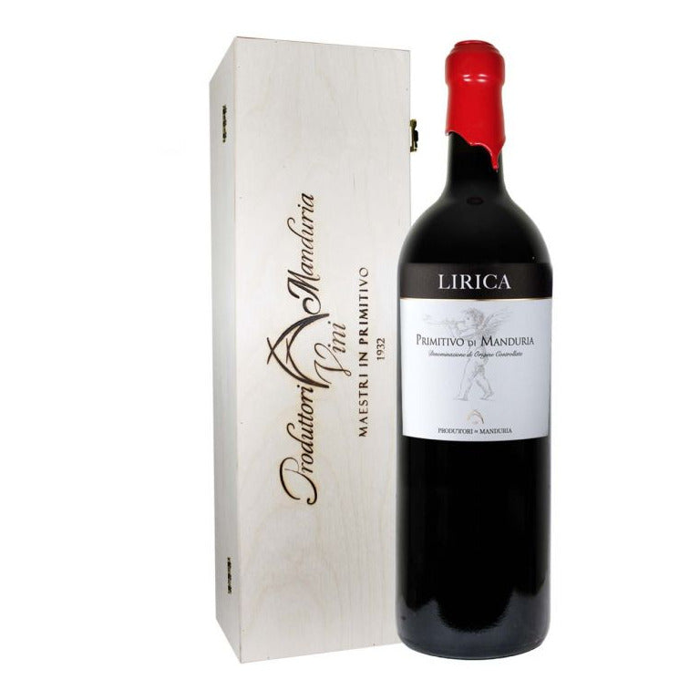 VINO PRODUTTORI DI MANDURIA LIRICA 2022 (1 pz) PRIMITIVO DOC-CASSA IN LEGNO 1,5LT