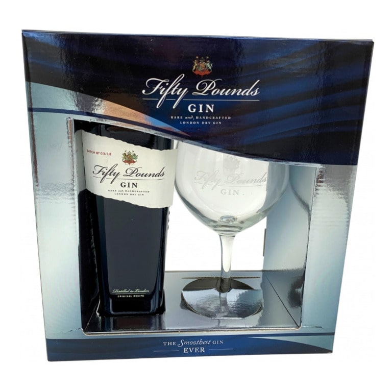 GIN FIFTY POUNDS -70CL  GIFT BOX: CONTAINS 1 BOTTLE + GLASS