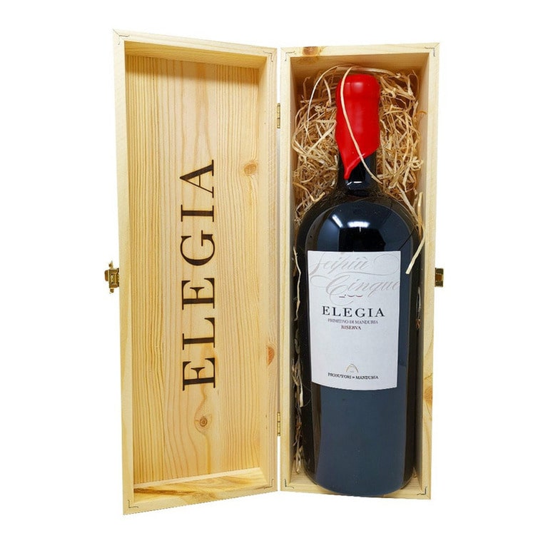 VINO PRODUTTORI DI MANDURIA ELEGIA 2017  PRIMITIVO DOC-CASSA IN LEGNO 1,5LT