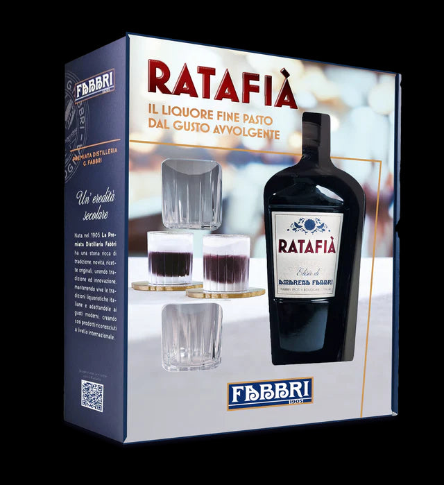 LIQUORE FABBRI RATAFIA ITA + BICCHIERI (1 pz) ELISIR DI AMARENA