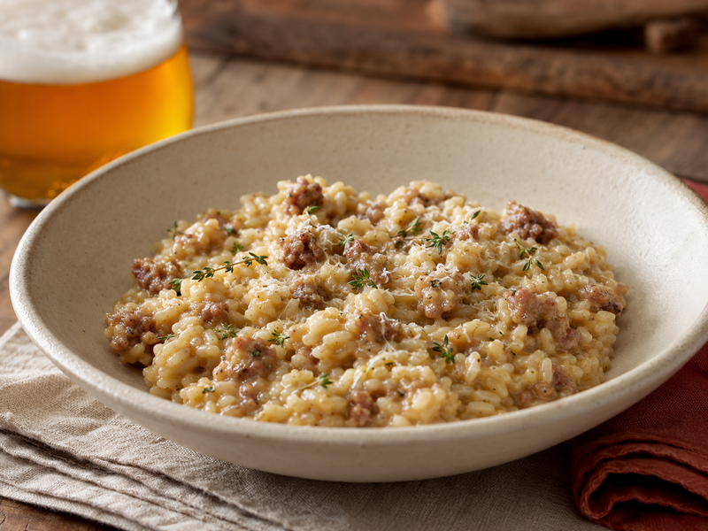 Risotto alla birra e salsiccia